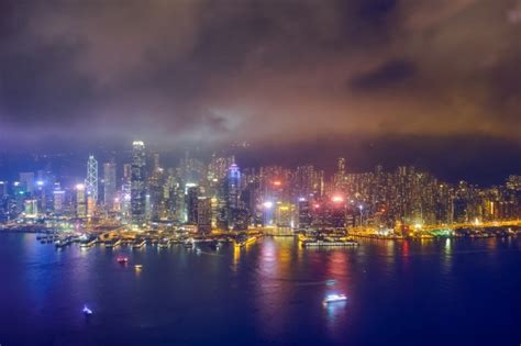 Premium Photo Aerial View Of Illuminated Hong Kong Skyline Hong Kong