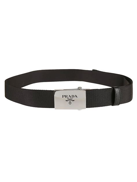 Prada Logo Engraved Buckle Belt In Black Modesens