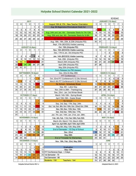2021 2022 School Calendar Released Holyoke School District