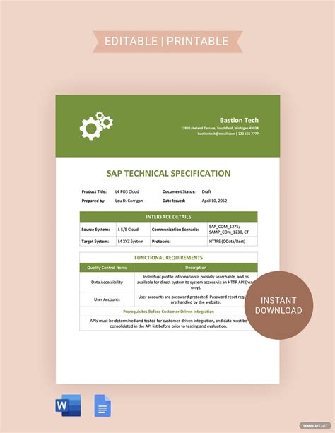 Technical Specification In Word Free Template Download