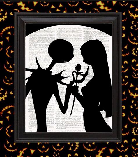 Jack and Sally Silhouette Moon with Black Rose Nightmare | Etsy in 2021