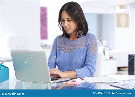 Woman Working At Laptop In Home Office Stock Image Image Of Desk