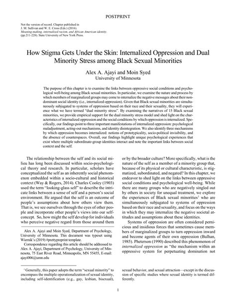 pdf how stigma gets under the skin internalized oppression and dual minority stress among