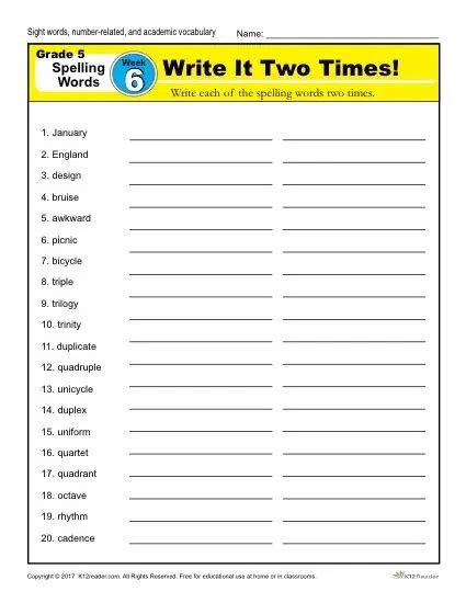 6th Grade Sight Words Printable Sight Words Worksheets Have Fun