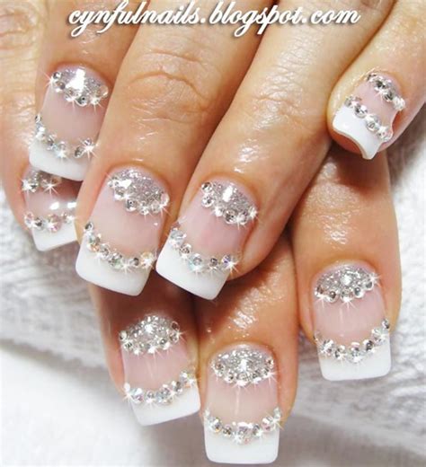 Rhinestones Glitter French Wedding Nails Favnails