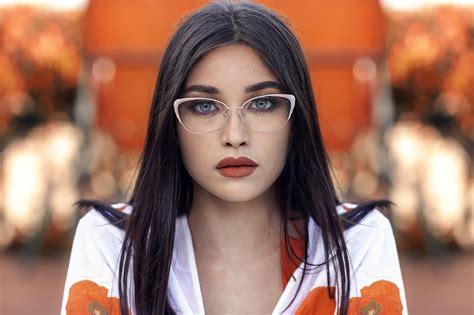 Wallpaper Face Portrait Women With Glasses Depth Of Field Blue Eyes X Motta