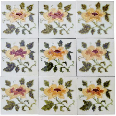 Art Nouveau Glazed Relief Tiles With Rose Pattern 1930s For Sale At Pamono