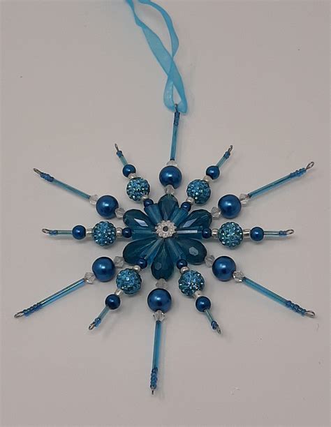 Glass Beaded Snowflake Ornament Etsy Beaded Snowflakes Ornament