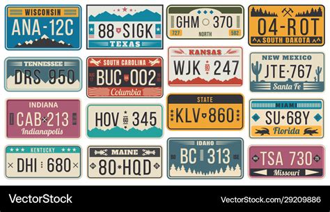 Abstract Usa States License Plates Colorful Retro Vector Image