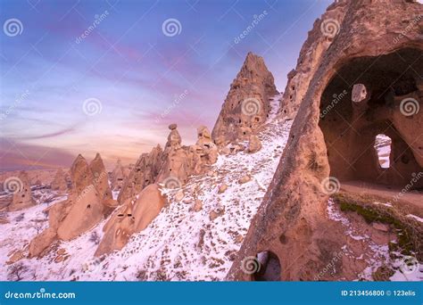 Nevsehir Cappadocia Turkey Snowy View Stock Photo Image Of Cave