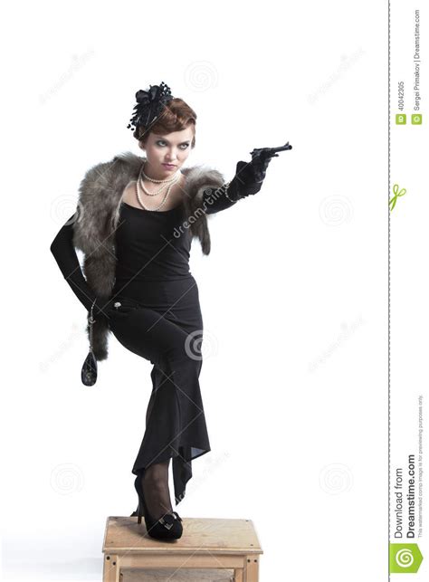 Woman Wearing A Black Dress With Gun Stock Image Image Of Beautiful