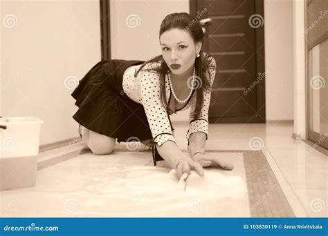 Housewife Washing Floors Stock Image Image Of Girl