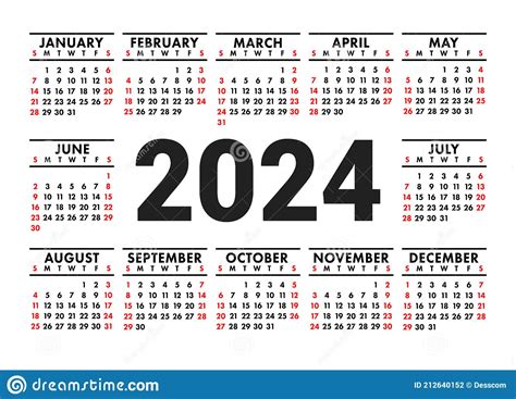 Calendar 2024 English Vector Horizontal Wall Or Pocket Calender