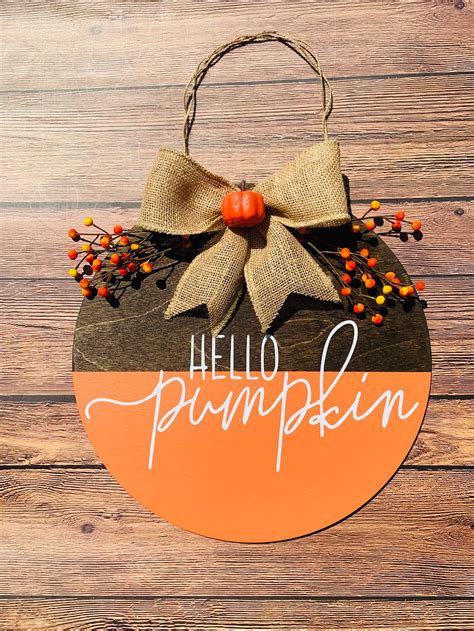 Hello Pumpkin 12 Round Wood Sign Hello Pumpkin Sign Etsy