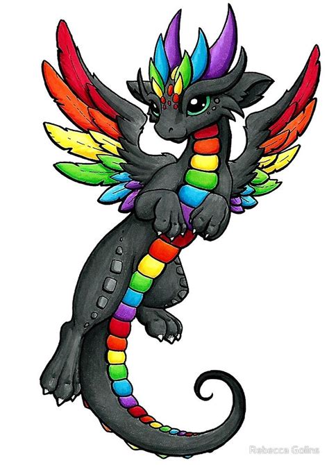 Black Rainbow Dragon By Rebecca Golins Cute Dragon Drawing Easy
