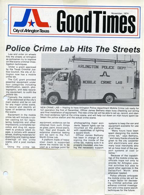 [APD Mobile Crime Lab newspaper article from the Arlington Good Times ...