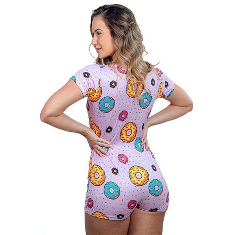 Pijama Macaquinho Donuts Manga Curta Pimenta Sexy