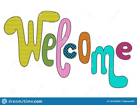 Welcome Playful Vector Inscription With Colorful Textures On White Background. Playful ...