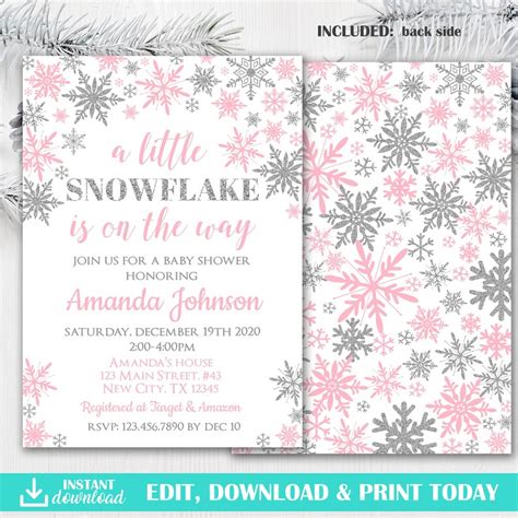 Snowflake Baby Shower Invitation A Little Snowflake Is On The Etsy