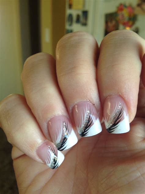 Black White And Silver French Manicure Nail Art Black And White Nail