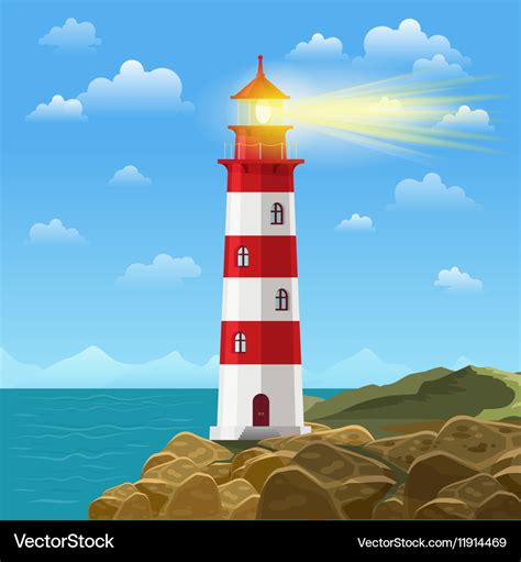 Lighthouse On Ocean Or Sea Beach Cartoon Vector Image
