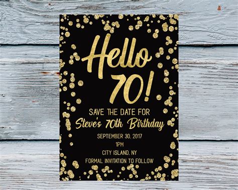 Hello 70 Save The Date Men 70th Birthday Invitation 70 Years