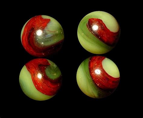 Very Rare Vintage Akro Agate Green Moss Ade Oxblood Marble Glows In
