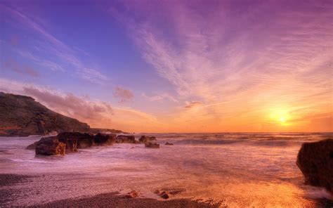 1094750 Sunlight Landscape Sunset Sea Bay Rock Shore Reflection