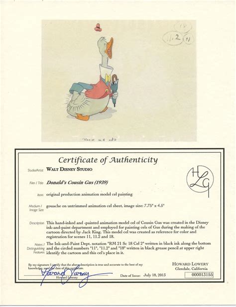 Howard Lowery Online Auction Disney Donalds Cousin Gus Rare Animation