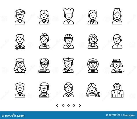 People Occupation Line Icon Set Stock Vector Illustration Of Head