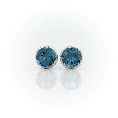 London Blue Topaz Rope Stud Earrings In Sterling Silver 7mm Blue