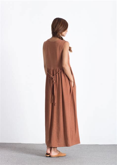 Oversize Cotton Linen Loose Tunic Dress Sleeveless Summer Maxi Etsy