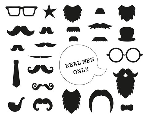 Vector Set Of Mustache Beard Glasses Hat Tie Pipe Bow Collection