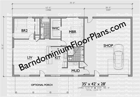 In this section, we want to share some exciting barndominium floor plans with you to help you visualize the final result. 2 bedroom 2 bath Barndominium Floor plan for 35 foot wide ...