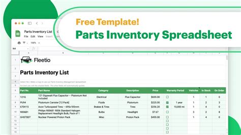 Spare Parts List Template Excel