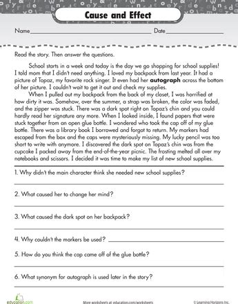 These reading comprehension worksheets will help your kids read and comprehend. Worksheets: Reading for Comprehension: Cause and Effect ...