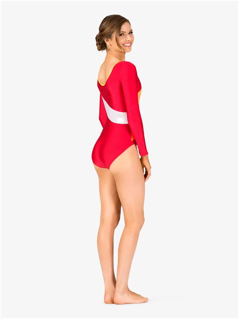Sale Womens Gymnastics Spliced Colorblock Long Sleeve Leotard Perfect Balance G X