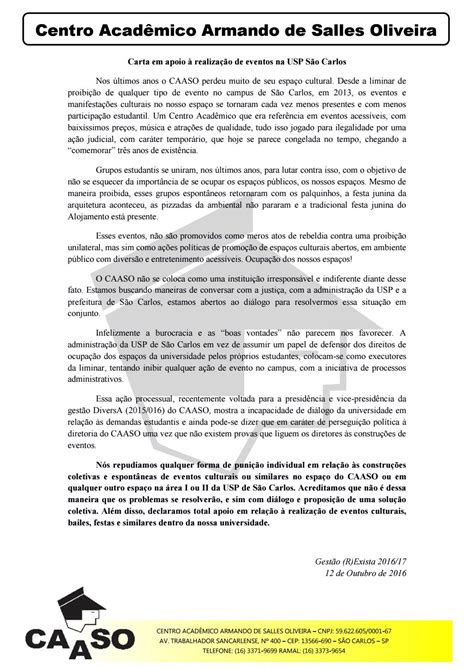 Carta Em Apoio à Realização De Eventos No Campus By Caaso Issuu