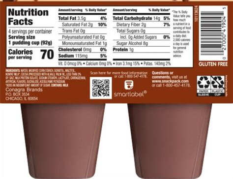 Snack Pack Sugar Free Chocolate Pudding Cups 4 Ct 325 Oz Frys