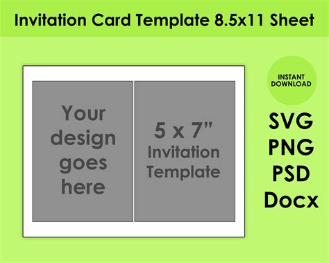 5x7 Invitation Card Template 85x11 Sheet Etsy Canada