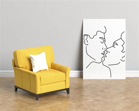 Gay Couple Kissing Print Minimal Nude Line Drawing Wall Art Etsy