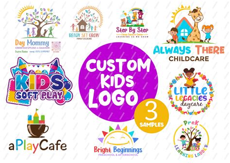 Custom Kids Logo Day Care Illustration Children Preschool Etsy