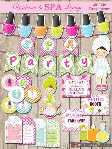 Hj Illustrations Spa Birthday Party Printable Package