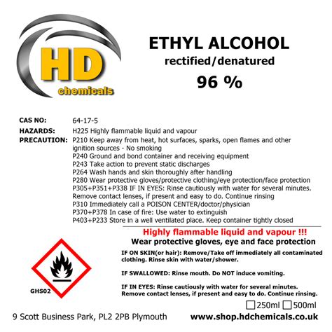 Ethanol Ethyl Alcohol 96 Buy In Uk Online Shop Hd Chemicals Ltd