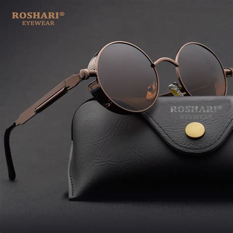 Roshari Men S Polarized Sunglasses Women Round Metal Vintage Steampunk Sun Glasses A05 Shopee