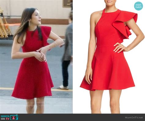 WornOnTV Alexiss Red Asymmetric Ruffle Dress On Famous In Love Niki