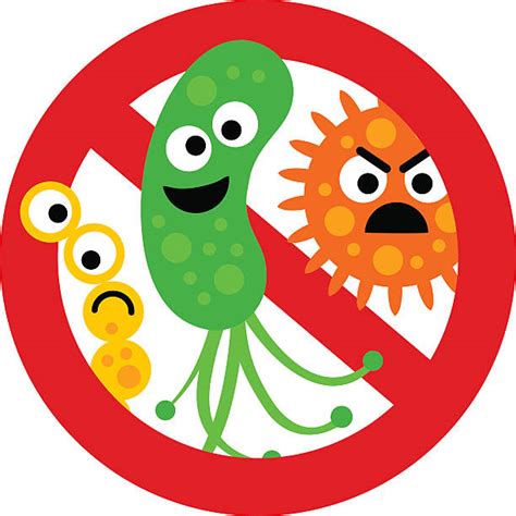 Antibacterial Sign With A Funny Cartoon Bacteria Illustrations Royalty