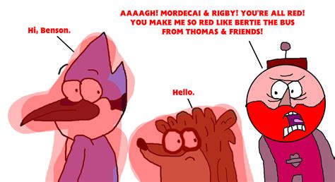 mordecai and rigby are red like red benson by mjegameandcomicfan89 on deviantart
