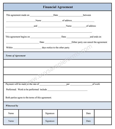 financial agreement form sample forms