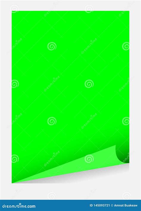 Green Screen A4 Paper Blank Curl Corner Template Isolated On White